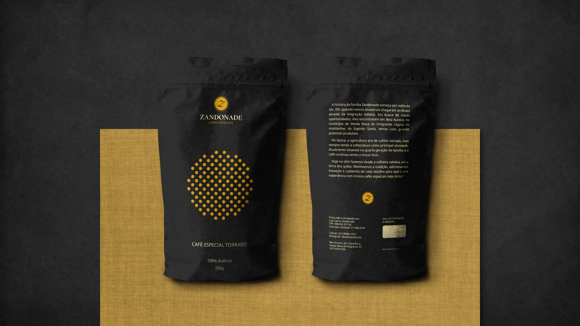 embalagens de cafe especial pretas zandonade